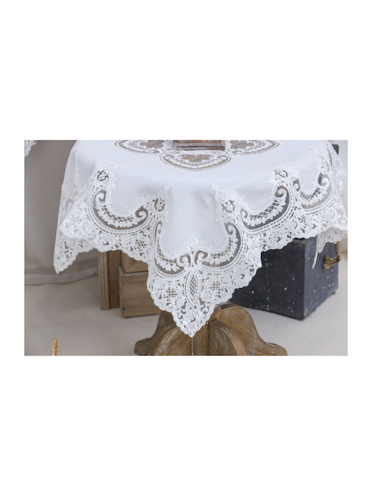 Liolios Home Tablecloth Linen with Embroidery Set 3pcs Pls-7b027 White