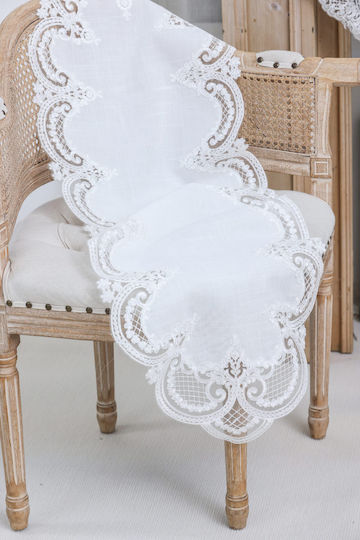 Liolios Home Tablecloth Linen with Embroidery Set 3pcs Pls-7b027 White