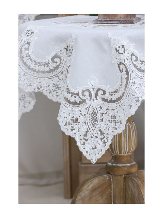 Liolios Home Tablecloth Linen with Embroidery Set 3pcs Pls-7b027 White
