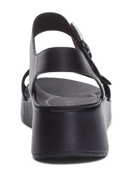 Leather Women's Flat Sandals in Black Color