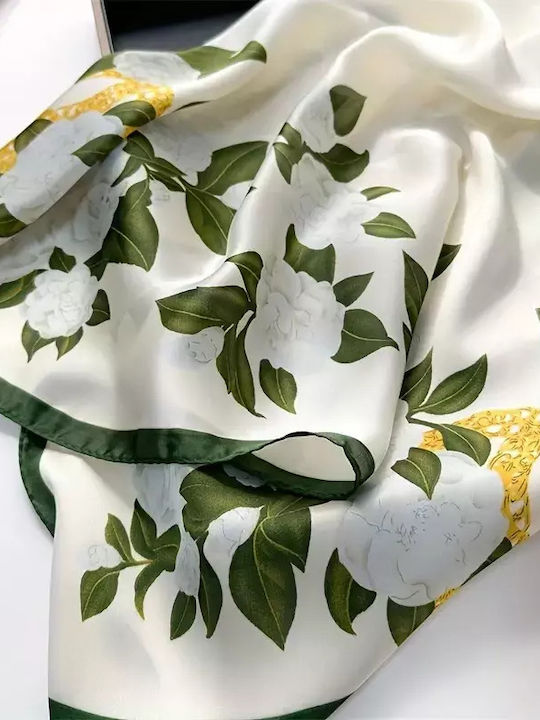 By Queen Women's Scarf Camellia Design White