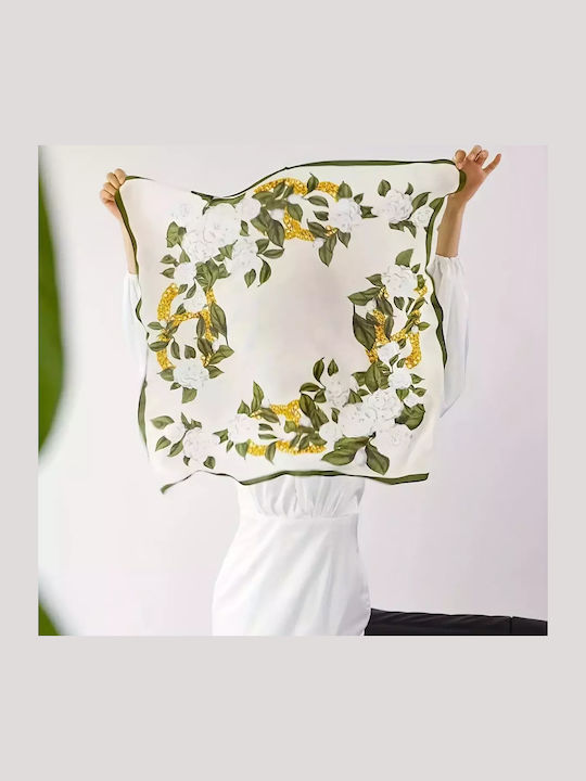 By Queen Women's Scarf Camellia Design White