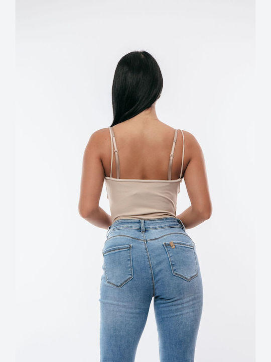 Bodysuit Drapat Bej Mărime Unică