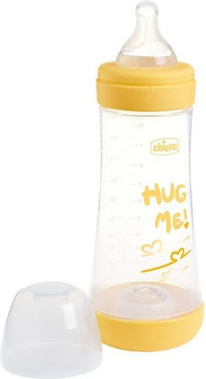Chicco Plastic Baby Bottle Perfect 5 Anti-Colic with Silicone Nipple for 4+ months Yellow Hug Me - Yellow 300ml