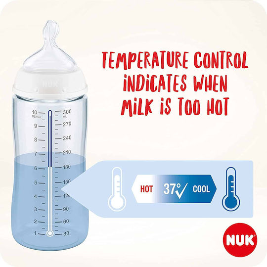 Nuk Sticlă de Plastic pentru Bebelusi First Choice+ Anti-Colici cu Tetină din Silicon pentru 0-6 luni White Inimi 150ml
