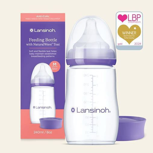 Lansinoh Πλαστικό Μπιμπερό Feeding Bottle Κατά των Κολικών με Θηλή Σιλικόνης για 3+ μηνών Μωβ 240ml