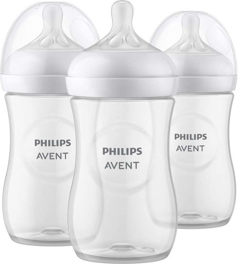 Philips Plastic Baby Bottle Natural Response Anti-Colic with Silicone Teat for 3-6 Months Transparent 260ml 3 Pieces