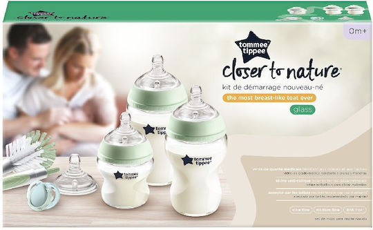 Tommee Tippee Σετ Γυάλινα Μπιμπερό Closer To Nature Κατά των Κολικών με Θηλή Σιλικόνης για 0+ μηνών Πράσινο 150ml 7τμχ