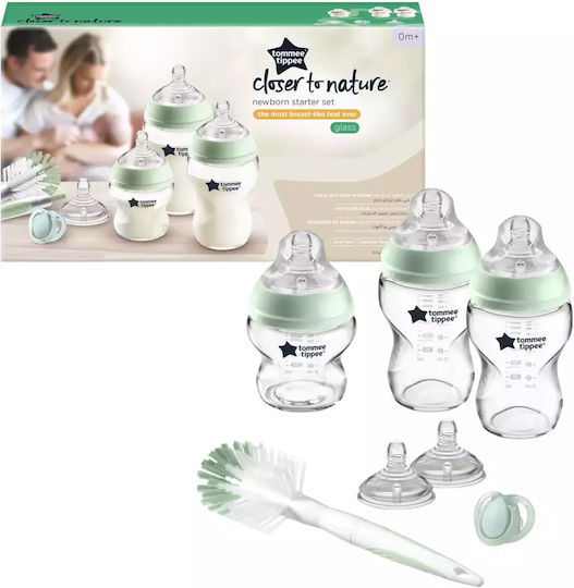 Tommee Tippee Σετ Γυάλινα Μπιμπερό Closer To Nature Κατά των Κολικών με Θηλή Σιλικόνης για 0+ μηνών Πράσινο 150ml 7τμχ