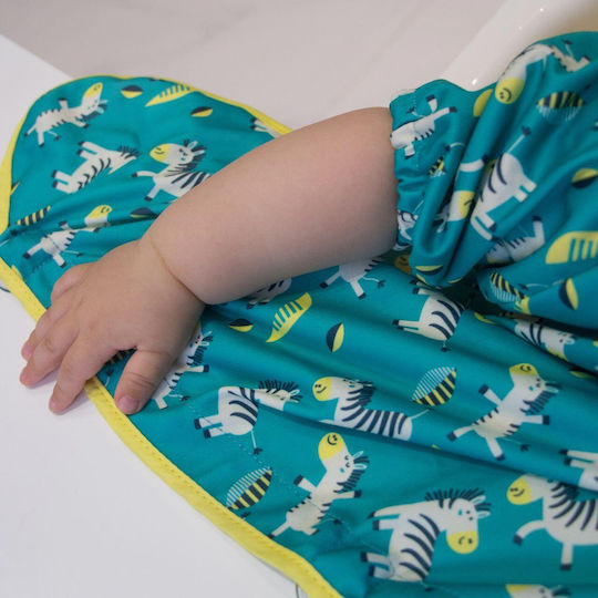 Tidy Tot Cover & Catch Waterproof Coverall Silicone with Hoop & Loop Fastener, Pocket & Sleeves Blue for 30 m+