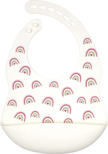 Baby Cloud Rainbow Waterproof Bib Silicone with Button & Pocket White for 5 m+