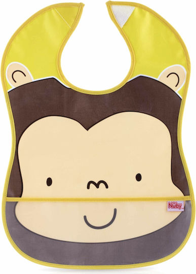 Nuby Monkey Waterproof Bib Fabric with Hoop & Loop Fastener & Pocket Brown for 3 m+