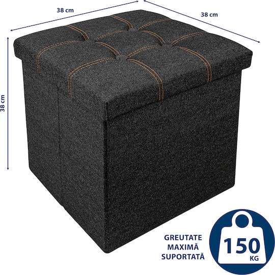 Suport Pentru Picioare Cu Spațiu De Depozitare Tapițat Cu Țesătură Negru 38x38x38cm
