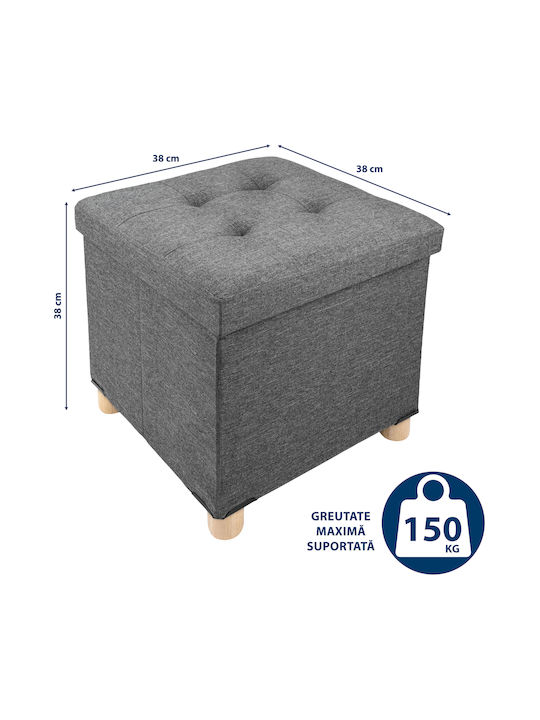Suport Pentru Picioare Cu Spațiu De Depozitare Tapițat Cu Țesătură Gri 38x38x38cm Taburet Cu Lemn Gri 12