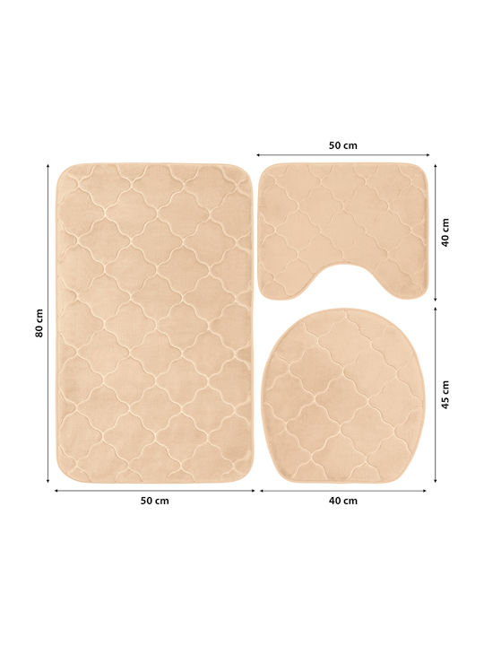 Antiderapant Set Covorașe de Baie Microfibra Toaletă BeigeRug2 Natural Beige 3buc
