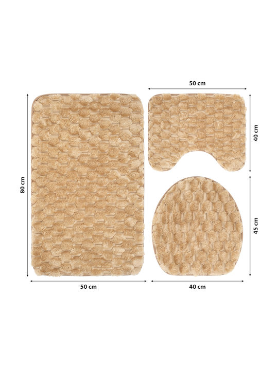 Αντιολισθητικό Σετ Πατάκια Μπάνιου Microfiber Λεκάνης BeigeRug1 Beige 3τμχ