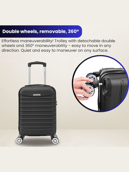 Quasar Line Cabin Travel Suitcase Hard Black with 4 Wheels Height 40cm