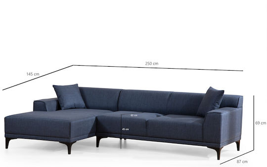 Petra Γωνιακός Καναπές με Αριστερή Γωνία Blue 250x145x69εκ.