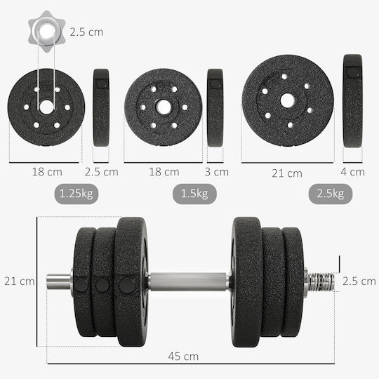 HomCom Αλτήρες Σετ με Μπάρα Συνολικού Βάρους 25kg