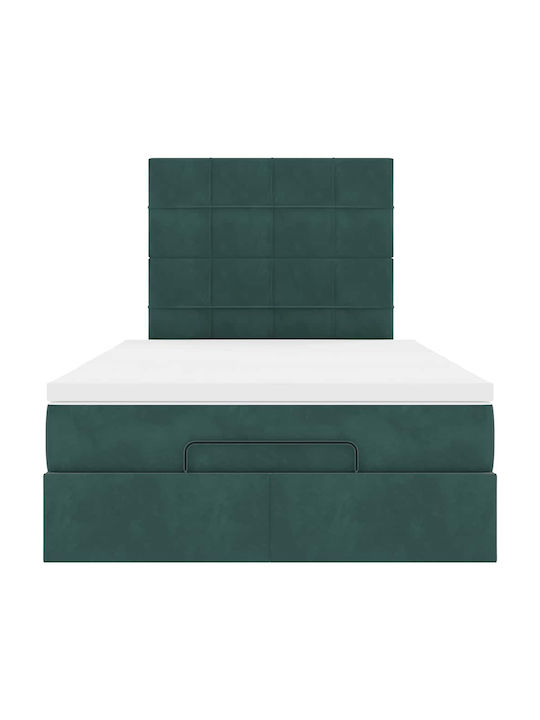 Pat Semi-dublu Tapițat cu Catifea Verde Închis cu Spațiu de Stocare Plăci și Saltea 120x190cm