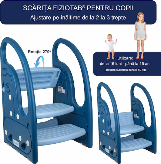 Mânere Scăunele Trepte Pentru Copii Fiziotab Tip Scară Trei Trepte Reversibilă Suprafață Antiderapantă Utilizare În Bucătărie Baie Albastră Alpaca