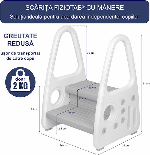 Mânere Scaunele Trepte Pentru Copii Fiziotab Tip Două Trepte Suprafață Antiderapantă Alb Gri