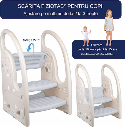 Mânere Scăunele Trepte Pentru Copii Fiziotab Tip Scară Trei Trepte Reversibil Suprafață Antiderapantă Utilizare În Bucătărie Baie Alb Gri Alpaca