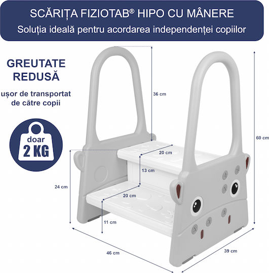 Fiziotab Scăunele Trepte Pentru Copii Mâner Două Niveluri Suprafață Antiderapantă Baie Bucătărie Hipo Gri