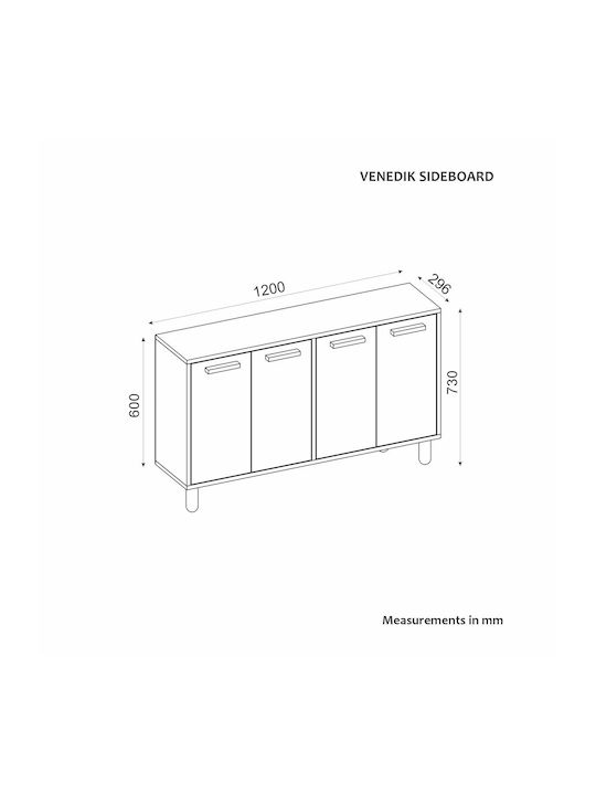 Sideboard Venedik Wooden Anthracite-oak 120x29.6x73.6cm