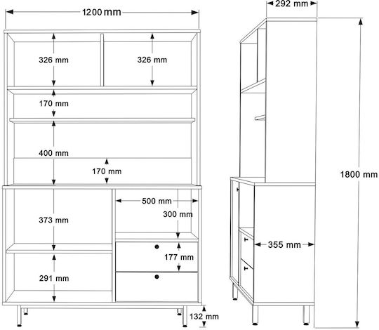 Μπουφές από Ξύλο & Μέταλλο Oak-white 120x35.5x180cm