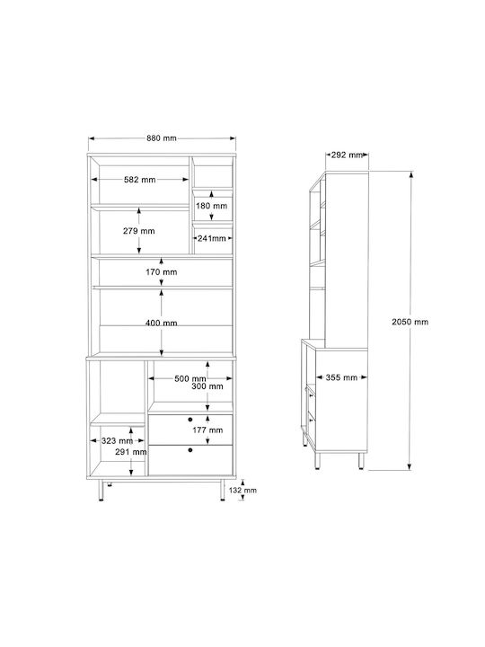 Sideboard White made of Wood & Metal White 88x35.5x205cm