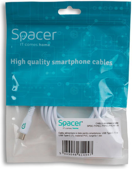 Spacer Cablu De Date și Încărcare Power Pentru Smartphone Usb Type-C M La Usb Type-C M Ambalaj Pungă Pvc 1.8m Alb "spdc-typec-typec-pvc-w-1.8" Ștampilă Verde 0.08 Lei