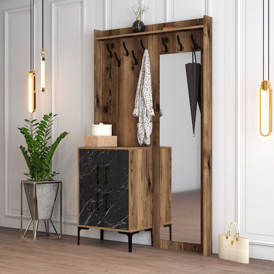 Berlin Entry Furniture with Shoe Rack Marble Effect Black-walnut 120x35x200cm