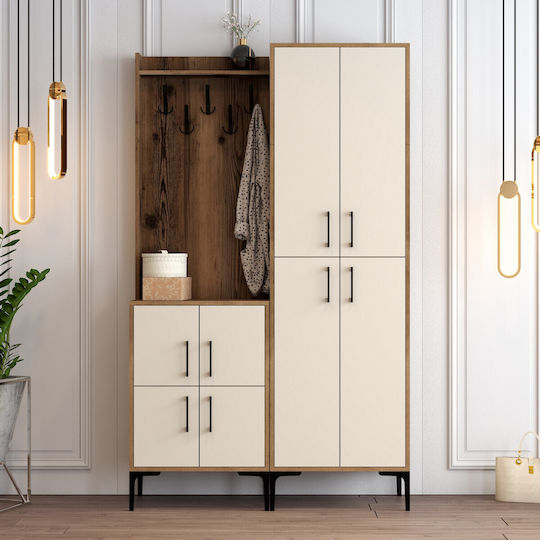 Berlin Mobilier de Intrare cu Dulap pentru Pantofi Walnut-cream 120x35x200cm