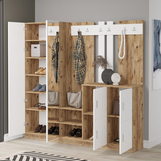 Мебел За Антре с Шкаф за Обувки Pine-бял 187.2x37.5x180см