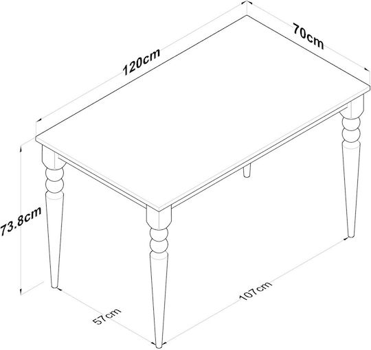 Masă 893ran5432 120x70x73.8cm Stejar-alb PAL Melaminat