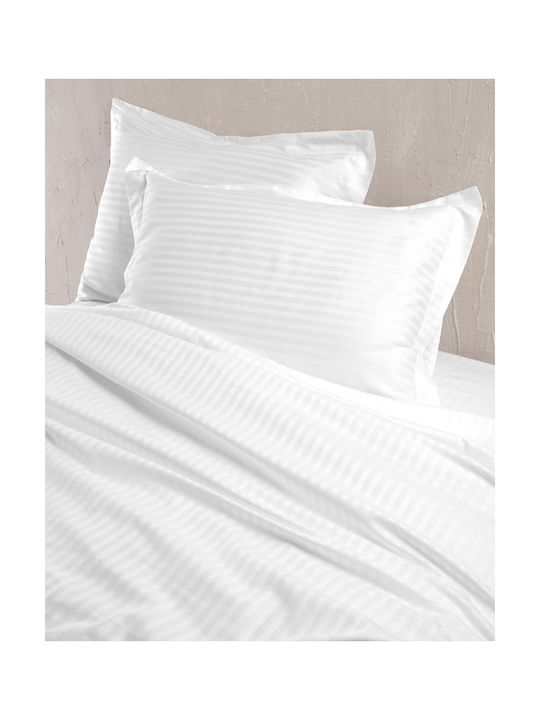 Rythmos Satin Pillowcase Set with Envelope Cover White 50x70cm.