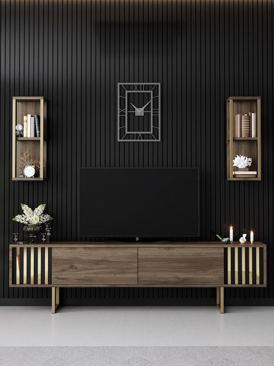 Gold Line Living Room TV Unit Walnut-black L180xW30xH48cm