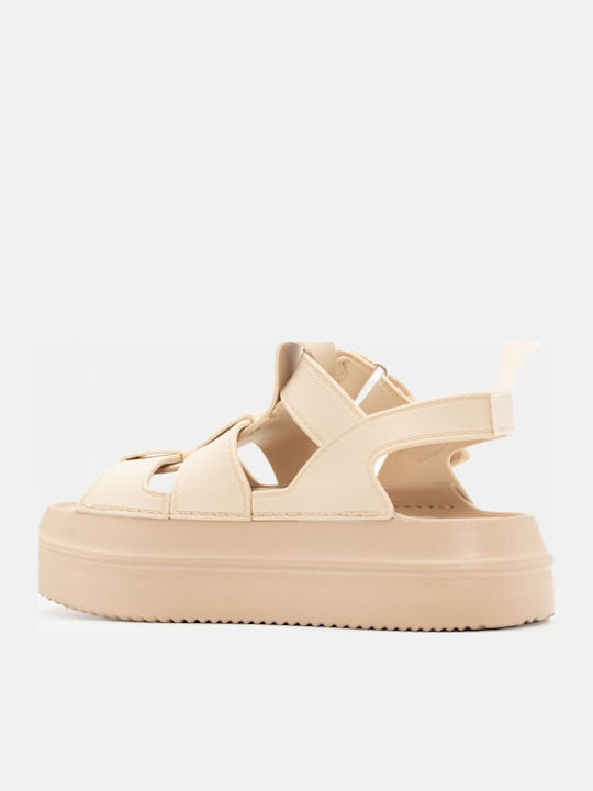 Flache Sandalen für Damen Flatforms in Beige Farbe