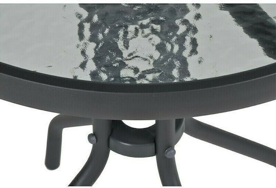 Lima Outdoor Dinner Free Standing Table with Glass Surface and Metal Frame Gray 60x60x70cm