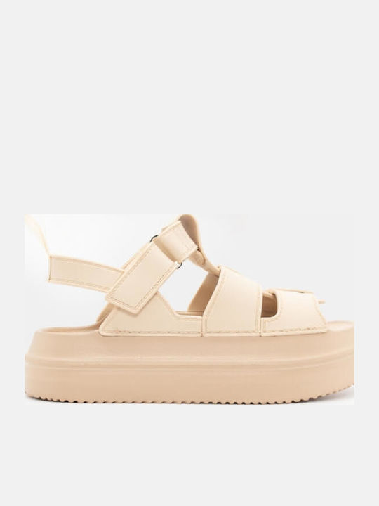 Flache Sandalen für Damen Flatforms in Beige Farbe