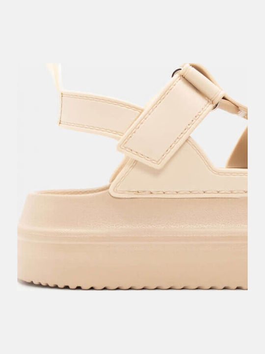 Flache Sandalen für Damen Flatforms in Beige Farbe