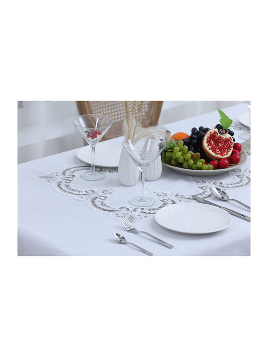 Liolios Home Τραπεζομάντηλο Λινό με Κέντημα Pls-7b027 White 160x220εκ.