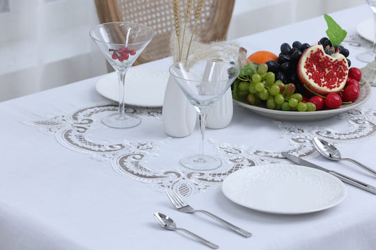 Liolios Home Τραπεζομάντηλο Λινό με Κέντημα Pls-7b027 White 160x220εκ.