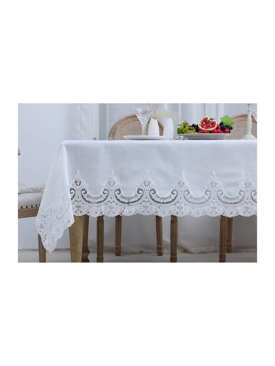Liolios Home Τραπεζομάντηλο Λινό με Κέντημα Pls-7b027 White 160x220εκ.