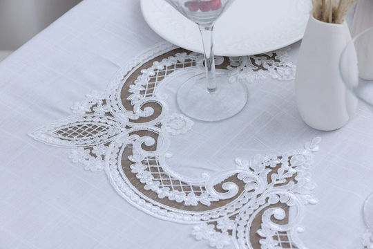Liolios Home Tischtuch Leinen Pls-7b027 White 160x260cm