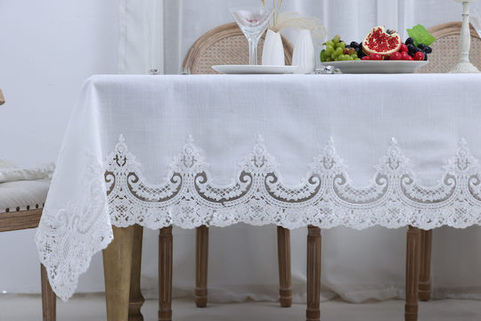 Liolios Home Tischtuch Leinen Pls-7b027 White 160x260cm