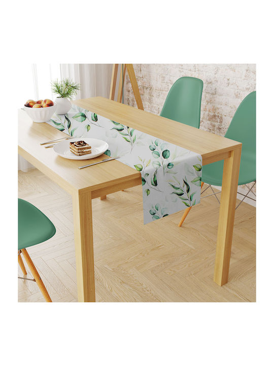 Dimcol Τραπεζομάντηλο Αλέκιαστο Σετ 2τμχ White-green 140x300εκ.