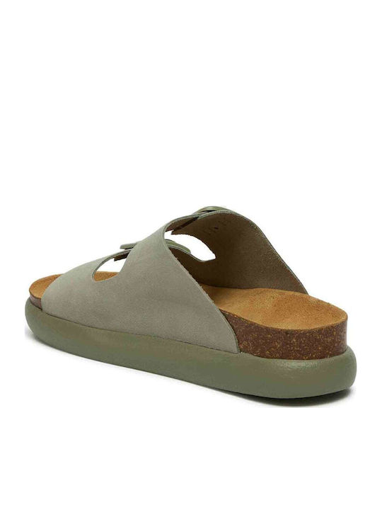 Noelle Leather Women's Flat Sandals Anatomic in Green Color