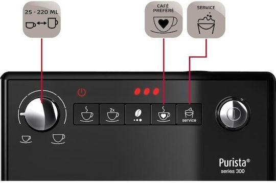Melitta Purista® Series 300 Automatic Espresso Coffee Machine 1450W Pressure 15bar with Grinder Black F23/0-101